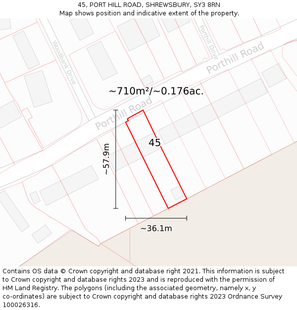 45, PORT HILL ROAD, SHREWSBURY, SY3 8RN: Plot and title map