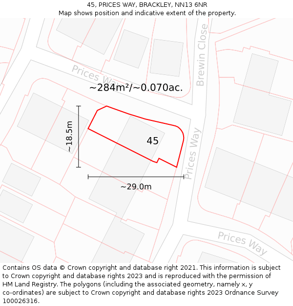 45, PRICES WAY, BRACKLEY, NN13 6NR: Plot and title map