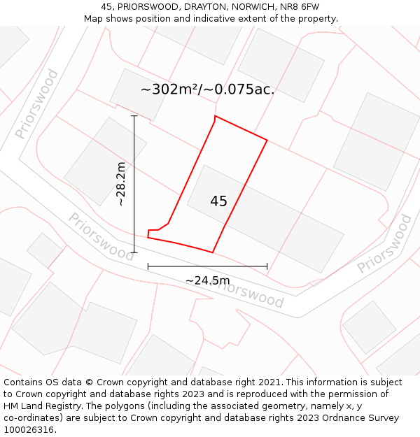 45, PRIORSWOOD, DRAYTON, NORWICH, NR8 6FW: Plot and title map