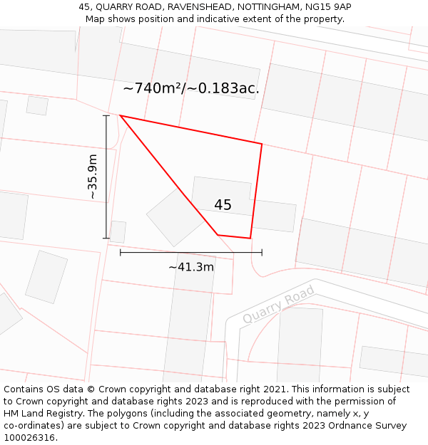 45, QUARRY ROAD, RAVENSHEAD, NOTTINGHAM, NG15 9AP: Plot and title map