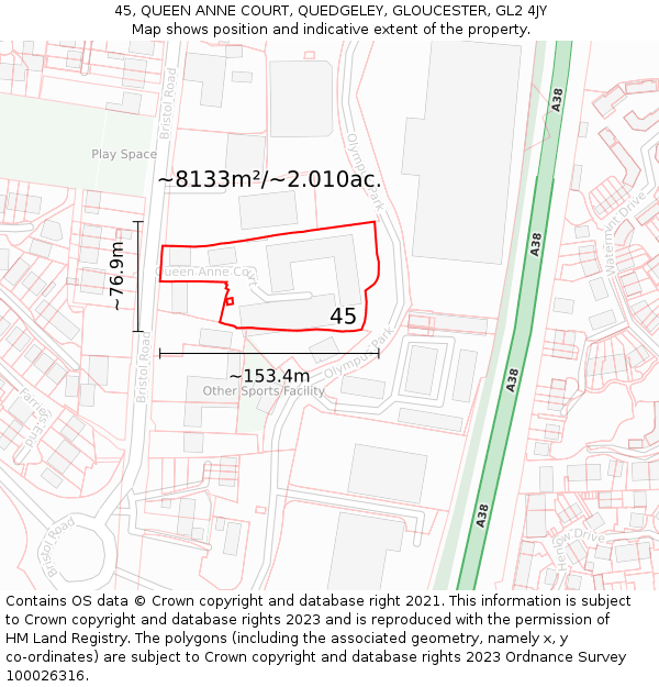 45, QUEEN ANNE COURT, QUEDGELEY, GLOUCESTER, GL2 4JY: Plot and title map