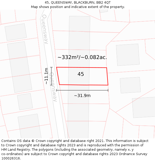 45, QUEENSWAY, BLACKBURN, BB2 4QT: Plot and title map