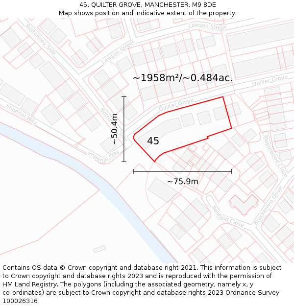 45, QUILTER GROVE, MANCHESTER, M9 8DE: Plot and title map