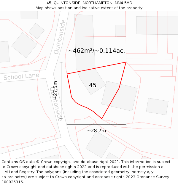 45, QUINTONSIDE, NORTHAMPTON, NN4 5AD: Plot and title map