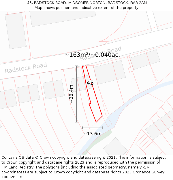 45, RADSTOCK ROAD, MIDSOMER NORTON, RADSTOCK, BA3 2AN: Plot and title map