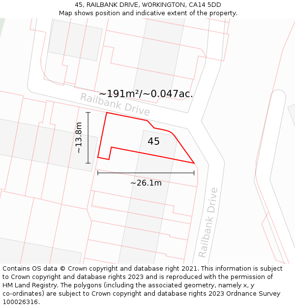 45, RAILBANK DRIVE, WORKINGTON, CA14 5DD: Plot and title map