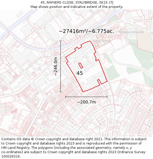 45, RAYNERS CLOSE, STALYBRIDGE, SK15 1TJ: Plot and title map