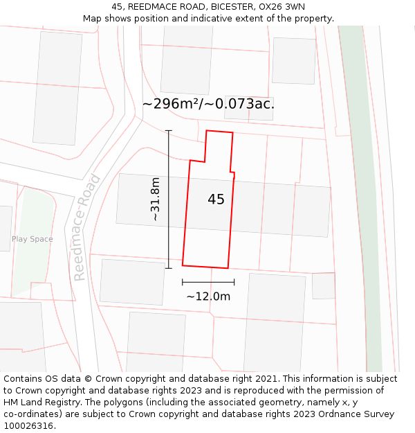 45, REEDMACE ROAD, BICESTER, OX26 3WN: Plot and title map