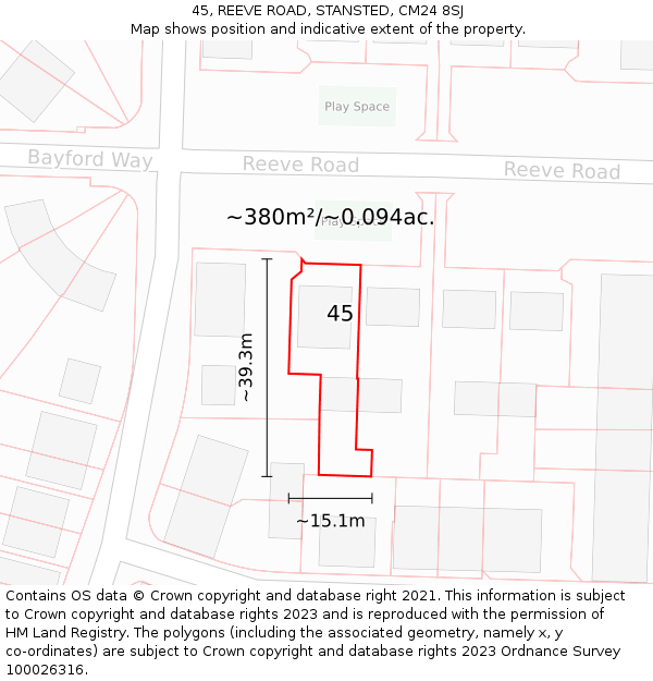 45, REEVE ROAD, STANSTED, CM24 8SJ: Plot and title map