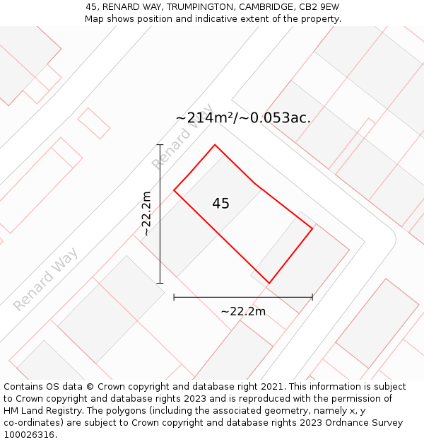 45, RENARD WAY, TRUMPINGTON, CAMBRIDGE, CB2 9EW: Plot and title map