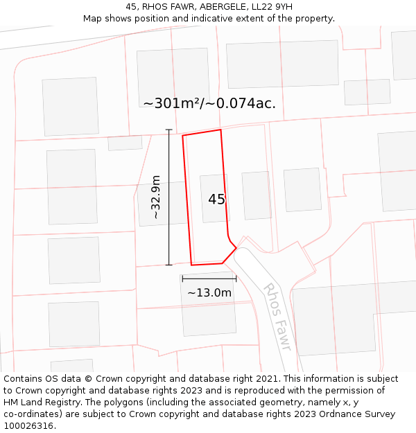 45, RHOS FAWR, ABERGELE, LL22 9YH: Plot and title map