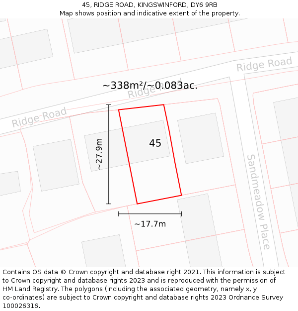 45, RIDGE ROAD, KINGSWINFORD, DY6 9RB: Plot and title map