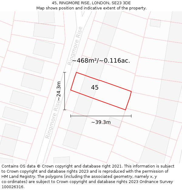 45, RINGMORE RISE, LONDON, SE23 3DE: Plot and title map