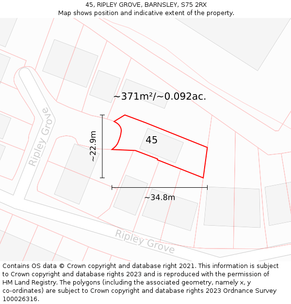 45, RIPLEY GROVE, BARNSLEY, S75 2RX: Plot and title map