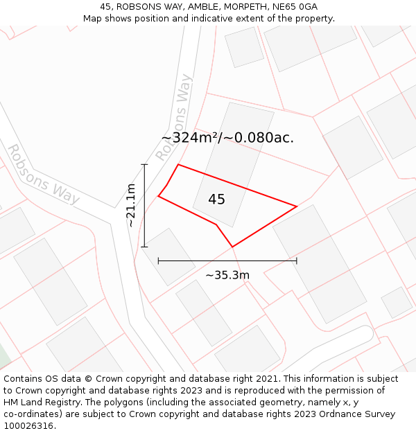 45, ROBSONS WAY, AMBLE, MORPETH, NE65 0GA: Plot and title map