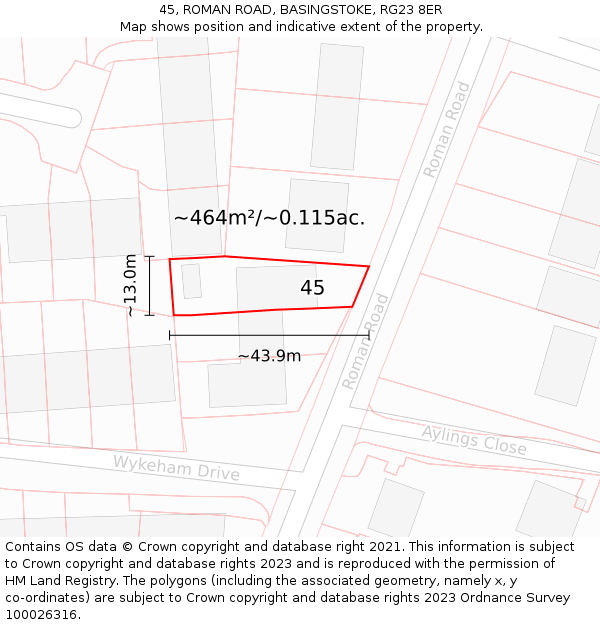 45, ROMAN ROAD, BASINGSTOKE, RG23 8ER: Plot and title map