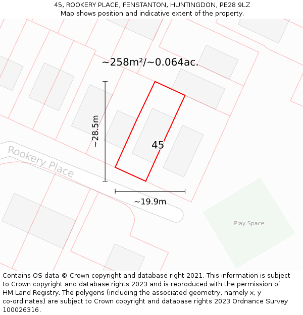 45, ROOKERY PLACE, FENSTANTON, HUNTINGDON, PE28 9LZ: Plot and title map