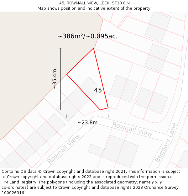 45, ROWNALL VIEW, LEEK, ST13 8JN: Plot and title map