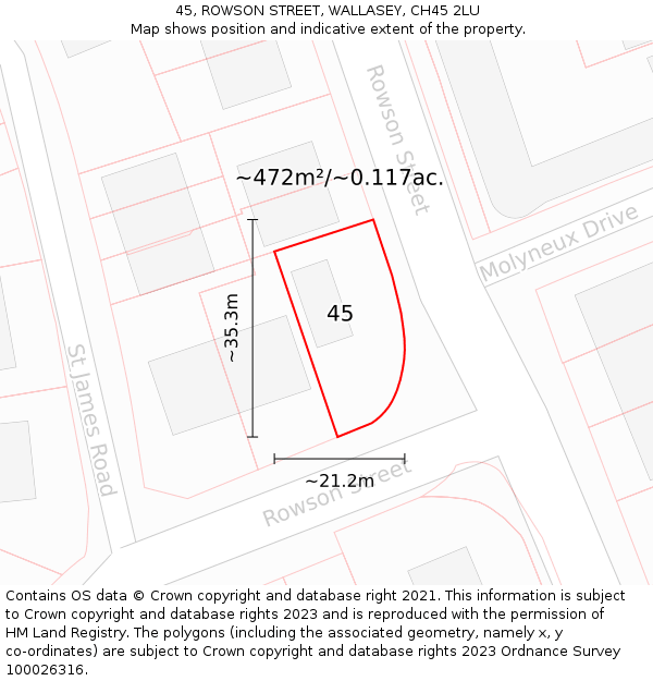 45, ROWSON STREET, WALLASEY, CH45 2LU: Plot and title map