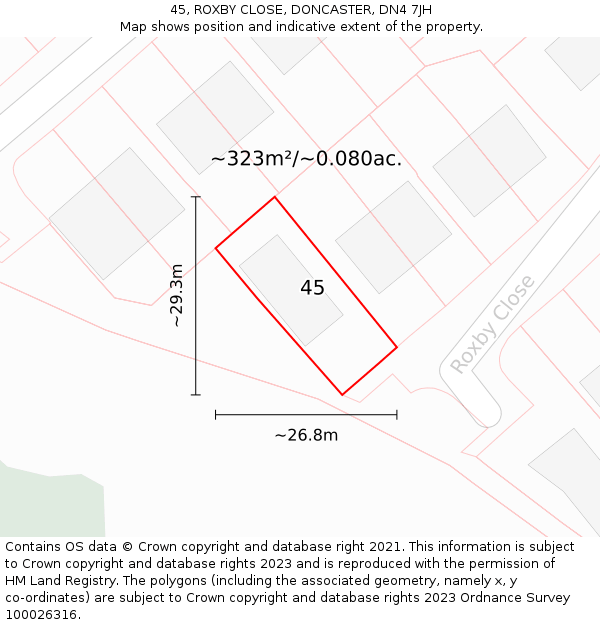 45, ROXBY CLOSE, DONCASTER, DN4 7JH: Plot and title map