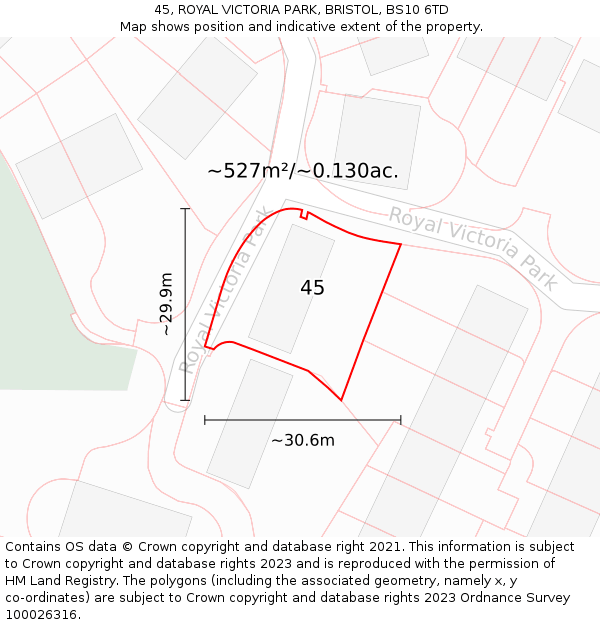 45, ROYAL VICTORIA PARK, BRISTOL, BS10 6TD: Plot and title map