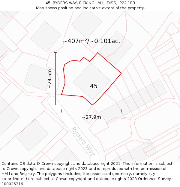 45, RYDERS WAY, RICKINGHALL, DISS, IP22 1ER: Plot and title map