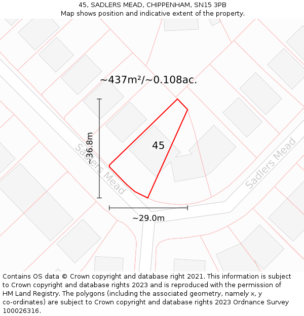 45, SADLERS MEAD, CHIPPENHAM, SN15 3PB: Plot and title map