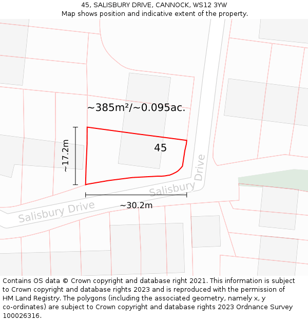 45, SALISBURY DRIVE, CANNOCK, WS12 3YW: Plot and title map