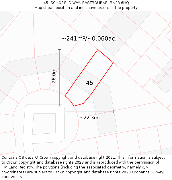45, SCHOFIELD WAY, EASTBOURNE, BN23 6HQ: Plot and title map
