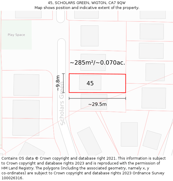 45, SCHOLARS GREEN, WIGTON, CA7 9QW: Plot and title map