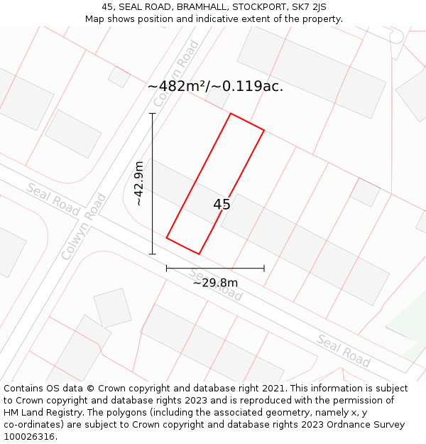 45, SEAL ROAD, BRAMHALL, STOCKPORT, SK7 2JS: Plot and title map
