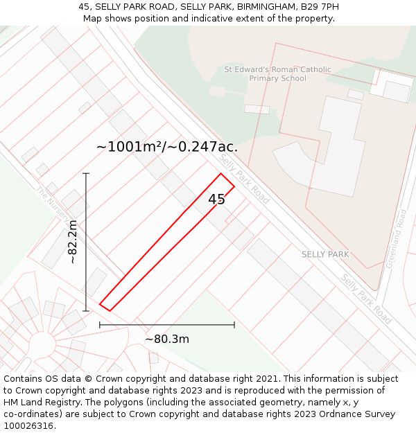 45, SELLY PARK ROAD, SELLY PARK, BIRMINGHAM, B29 7PH: Plot and title map