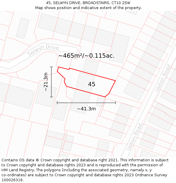 45, SELWYN DRIVE, BROADSTAIRS, CT10 2SW: Plot and title map