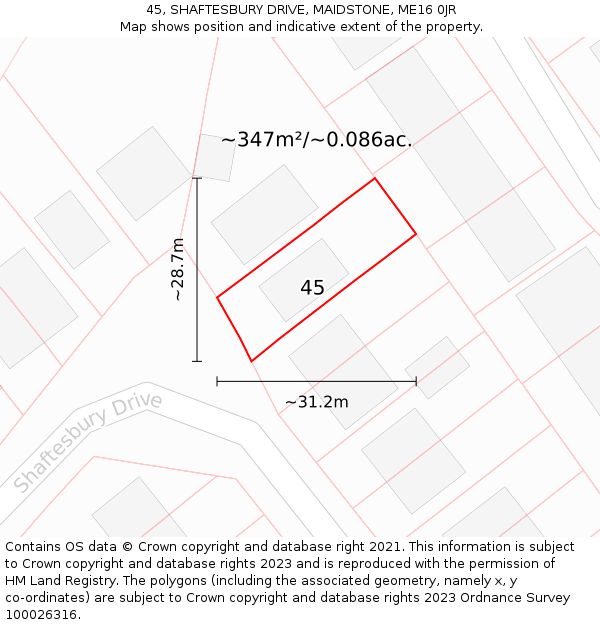 45, SHAFTESBURY DRIVE, MAIDSTONE, ME16 0JR: Plot and title map