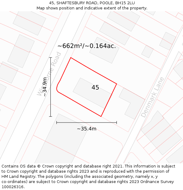 45, SHAFTESBURY ROAD, POOLE, BH15 2LU: Plot and title map