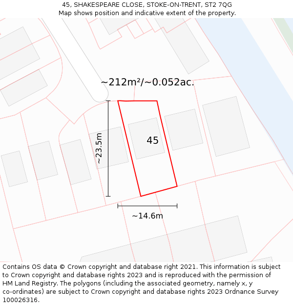 45, SHAKESPEARE CLOSE, STOKE-ON-TRENT, ST2 7QG: Plot and title map