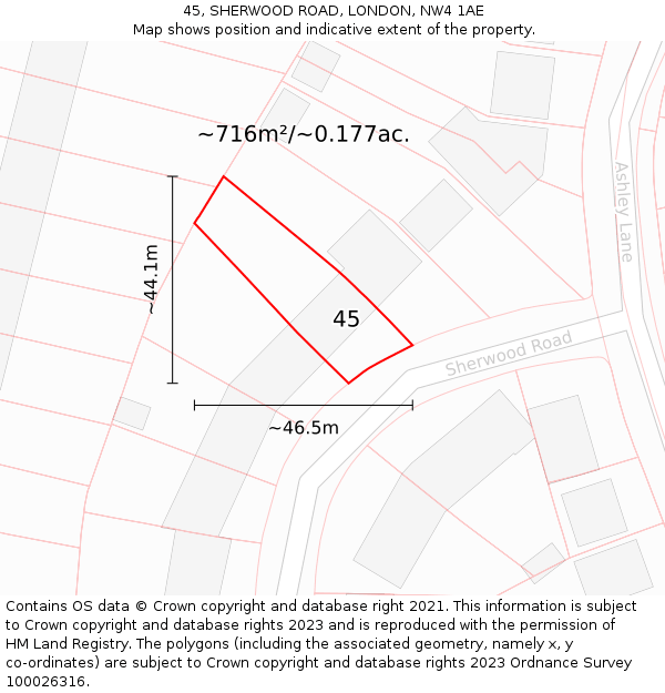 45, SHERWOOD ROAD, LONDON, NW4 1AE: Plot and title map