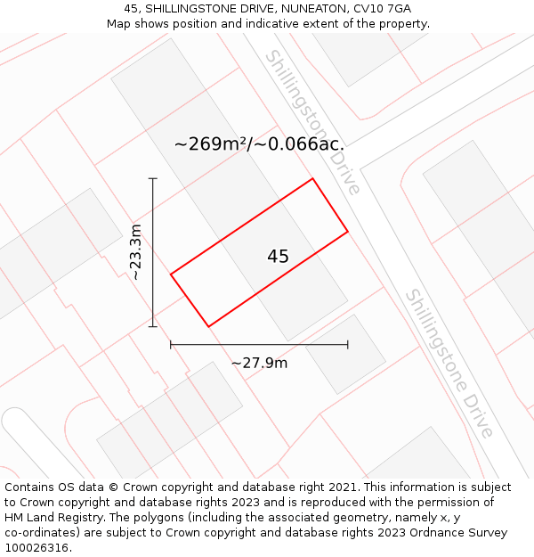 45, SHILLINGSTONE DRIVE, NUNEATON, CV10 7GA: Plot and title map