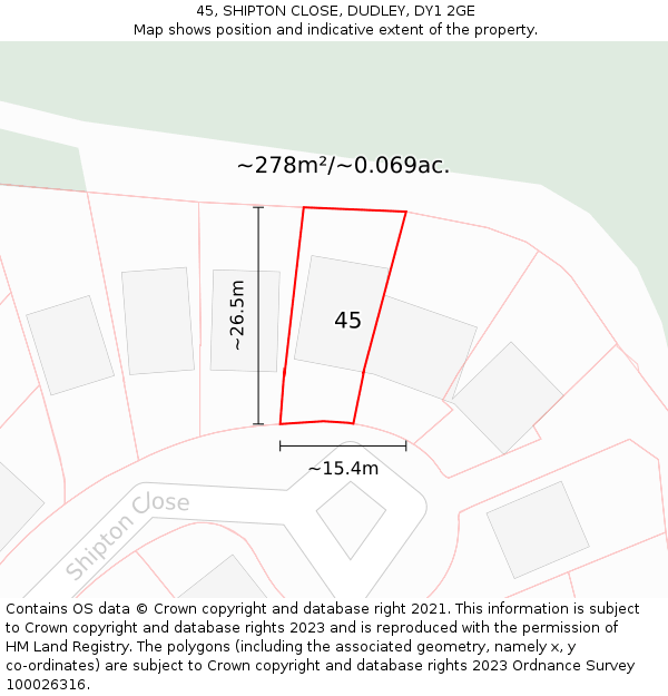 45, SHIPTON CLOSE, DUDLEY, DY1 2GE: Plot and title map