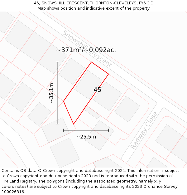 45, SNOWSHILL CRESCENT, THORNTON-CLEVELEYS, FY5 3JD: Plot and title map