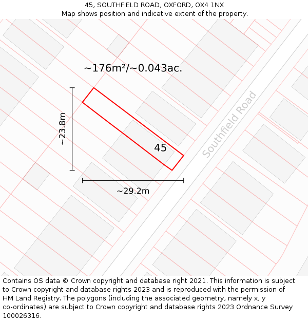 45, SOUTHFIELD ROAD, OXFORD, OX4 1NX: Plot and title map