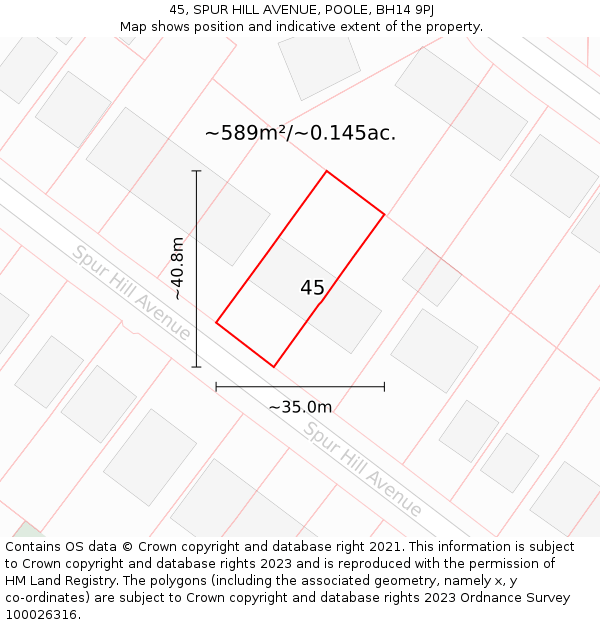 45, SPUR HILL AVENUE, POOLE, BH14 9PJ: Plot and title map