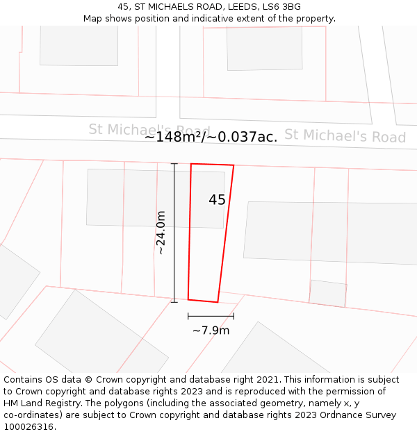 45, ST MICHAELS ROAD, LEEDS, LS6 3BG: Plot and title map