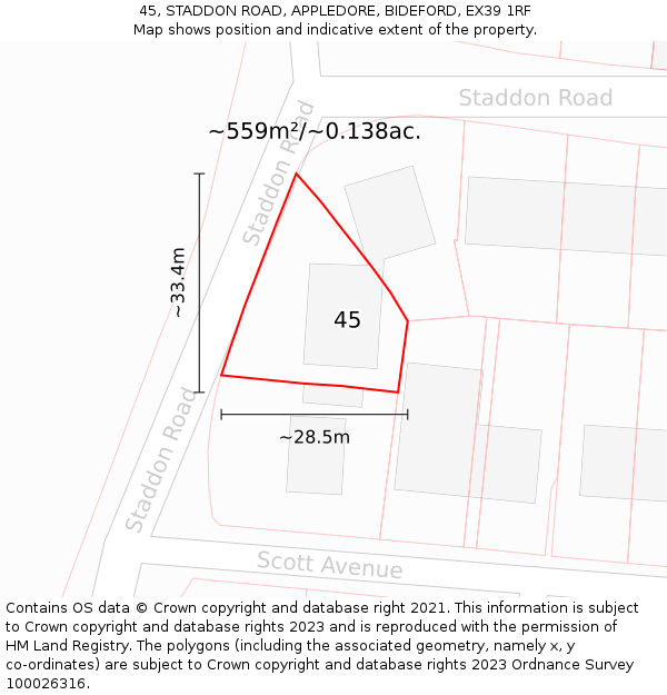 45, STADDON ROAD, APPLEDORE, BIDEFORD, EX39 1RF: Plot and title map