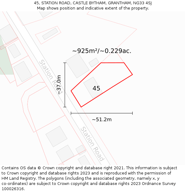 45, STATION ROAD, CASTLE BYTHAM, GRANTHAM, NG33 4SJ: Plot and title map