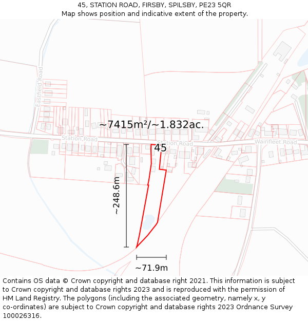 45, STATION ROAD, FIRSBY, SPILSBY, PE23 5QR: Plot and title map