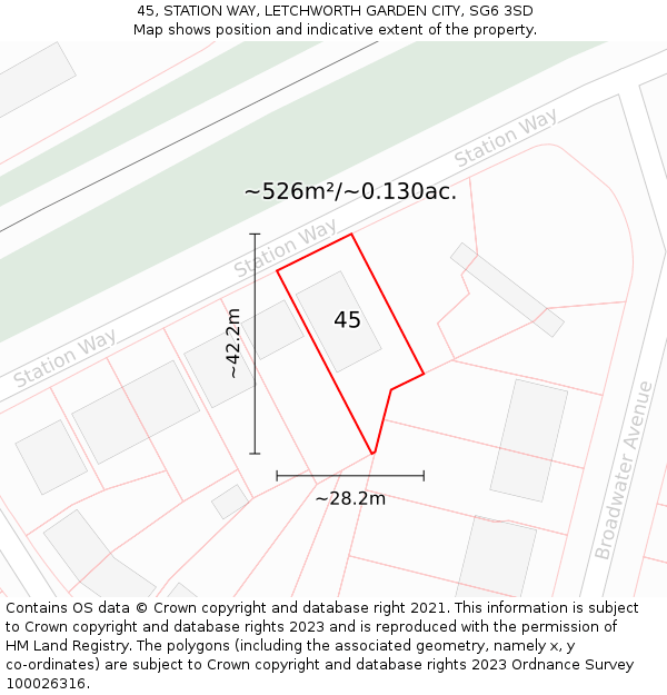 45, STATION WAY, LETCHWORTH GARDEN CITY, SG6 3SD: Plot and title map