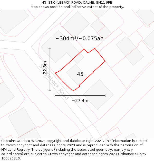 45, STICKLEBACK ROAD, CALNE, SN11 9RB: Plot and title map