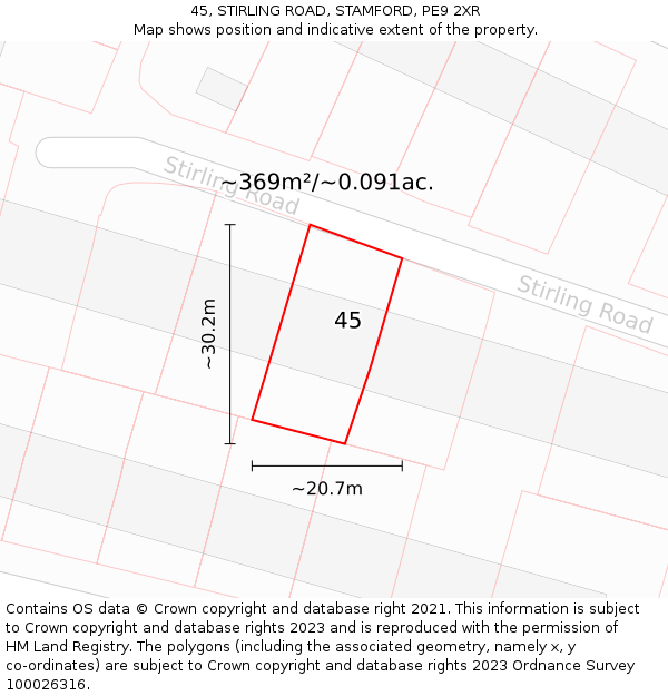 45, STIRLING ROAD, STAMFORD, PE9 2XR: Plot and title map