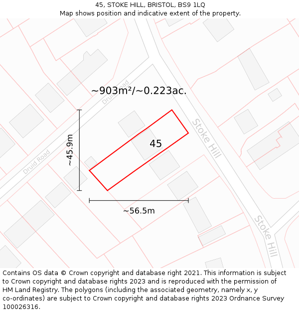 45, STOKE HILL, BRISTOL, BS9 1LQ: Plot and title map